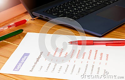 English spelling worksheet Stock Photo