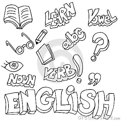 English Symbols and Learning Items Vector Illustration