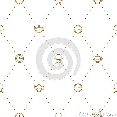 English tea party elegant gold on white line vector pattern. Vector Illustration