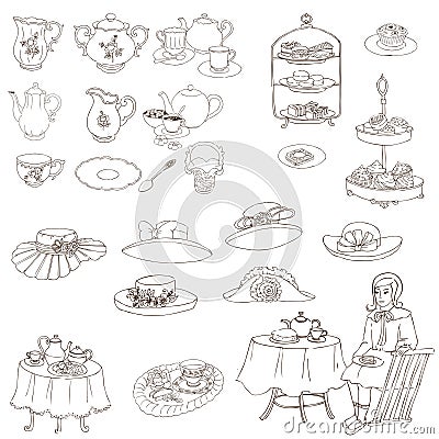 English Tea Party Set Vector Illustration