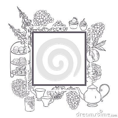 English tea vector frame. Sketch illustration Vector Illustration