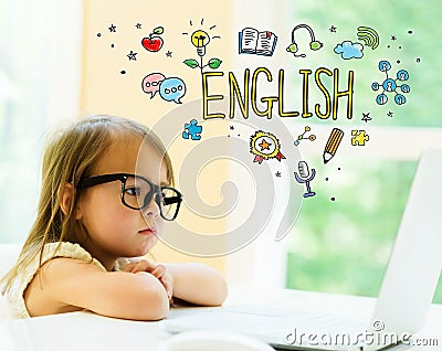 English text with little girl Stock Photo