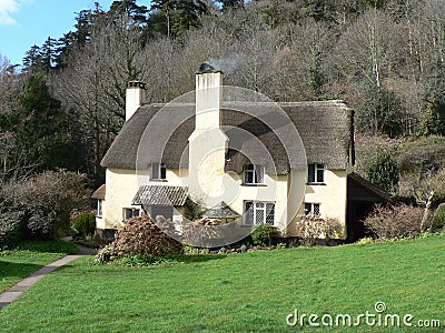 English Thatched Cottage Stock Photo