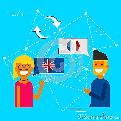 English to French online chat translation concept Vector Illustration