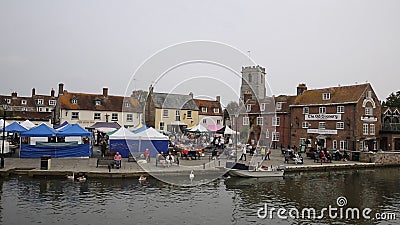 English Town Market Wareham Dorset With People And Stalls 
