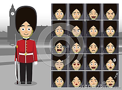 English Traditional Guard Costume Cartoon Emotion faces Vector Illustration Vector Illustration