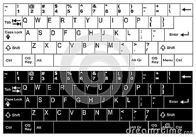 English, us white and black keyboard layout Vector Illustration