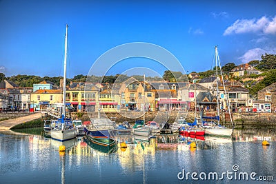 English west country Padstow harbour Cornwall England UK with boats in brilliant colourful HDR Editorial Stock Photo