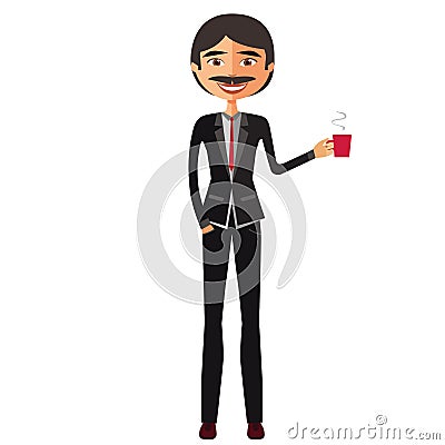 Englishman Business man holding white blank poster with a mustache vector illustration. Vector Illustration