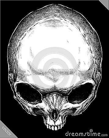 Engrave alien skull hand drawn graphic vector illustration Vector Illustration