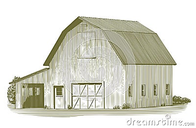 Engraved Cow Barn Vector Illustration