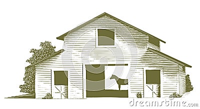 Engraved Horse Stable Vector Illustration