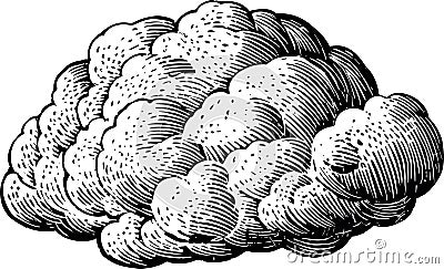 engraved isolated cloud in black and white Vector Illustration