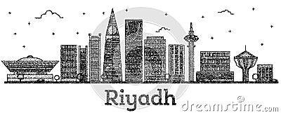 Engraved Riyadh Saudi Arabia City Skyline with Modern Buildings Stock Photo