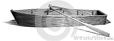Engraved Row Boat Vector Illustration