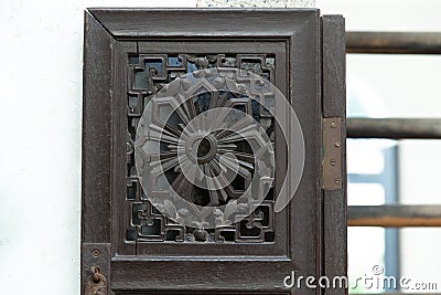 Engraving old folding door Stock Photo