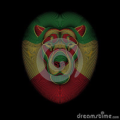 Engraving of stylized rasta lion on black background Vector Illustration