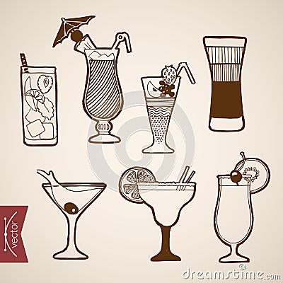 Engraving vintage hand drawn vector cocktail alcoh Vector Illustration