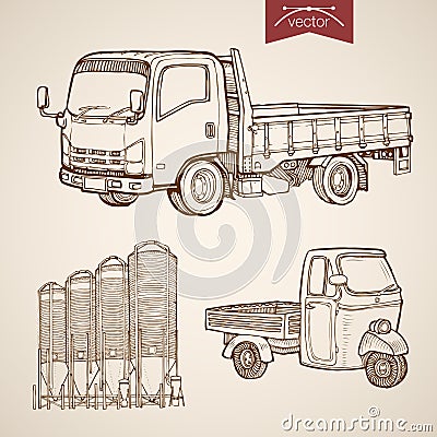 Engraving vintage hand drawn vector pickup silos c Vector Illustration