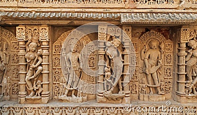 Engravings at Rani Ki Vav Stock Photo