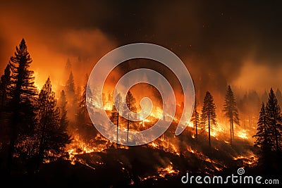 engulfed forest fires, environmental problems and disaster Stock Photo