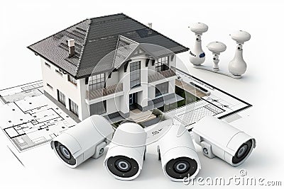 Enhance home automation with secure monitoring strategies, using smart alarm panels for tilt control and voice-operated security i Cartoon Illustration