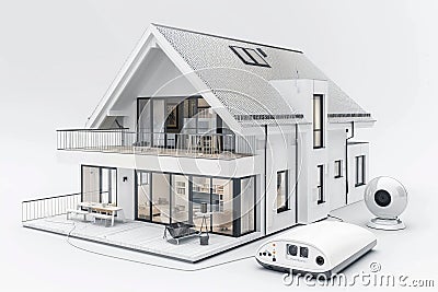 Enhance home security with a video camera and Security camera system, ensuring a protected, safeguarded network with secure connec Cartoon Illustration