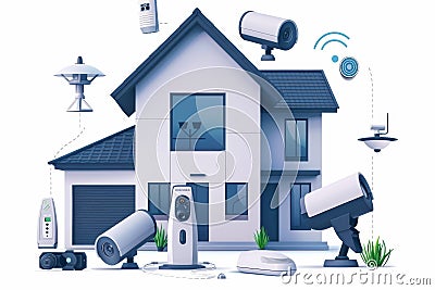 Enhance monitoring setups with CCTV surveillance management for IoT-enabled performance, integrating real-time wireless technology Cartoon Illustration