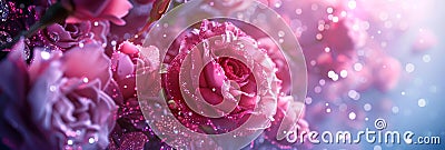 Enhance roses with a dusting of shimmering diamond dust or glitter, adding a touch of sparkle and extravagance to the Stock Photo