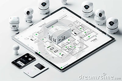 Enhance security planning in real environments with systems that educate themselves, using Security cameras for public surveillanc Cartoon Illustration