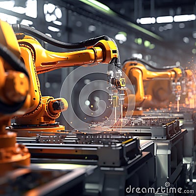 Enhanced precision and efficiency with robotic manufacturing arm Cutting-edge robot technology revolutionizing factory production Stock Photo