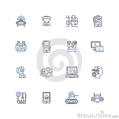 Enhancement line icons collection. Amplify, Enrichment, Upgrade, Augment, Development, Refine, Increase vector and Vector Illustration