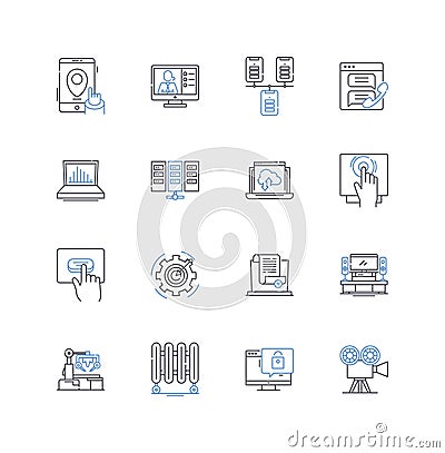 Enhancements line icons collection. Amplify, Boost, Fine-tune, Upgrade, Refine, Revamp, Elevate vector and linear Vector Illustration