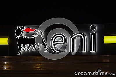 ENI SpA illuminated sign Editorial Stock Photo