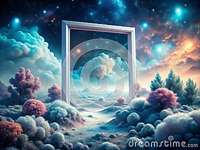 Enigmatic Blank Frame A Surreal Exploration of Abstract Art Empty Canvas and the Unseen World Stock Photo