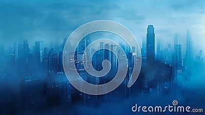 Enigmatic Cityscape: A Technological Wonderland of Cold Blue Fog Stock Photo