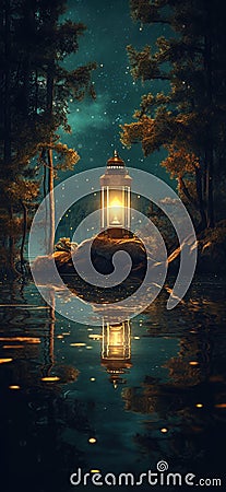 Enigmatic Illumination: Lantern's Embrace in the Symbolist Mystery Stock Photo