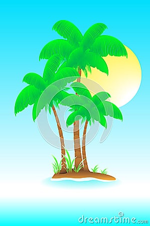 Enigmatic island with sun and palm Vector Illustration