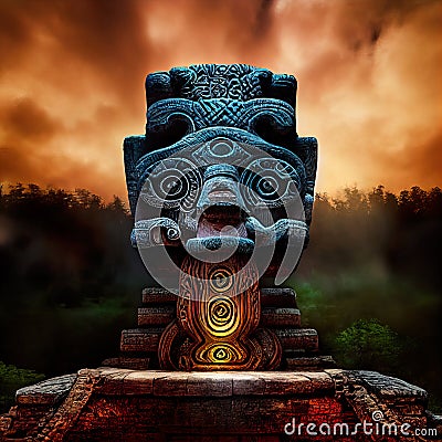 Enigmatic Mayan totem sculpture. A window into the mysterious civilization. AI-generated Stock Photo