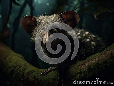 Enigmatic Night Hunter - The Aye-aye in Moonlight Stock Photo