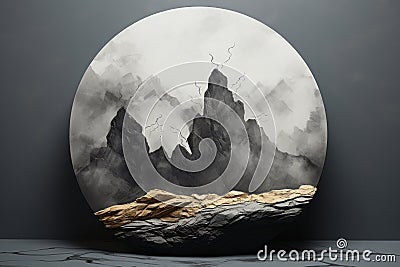 Enigmatic Solitude: The Astonishing Beauty of a Single Round Rock against a Gray Backdrop Stock Photo