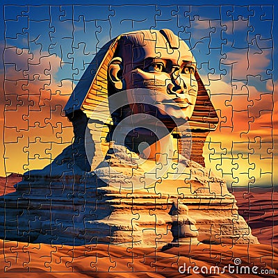 Enigmatic Sphinx Statue Jigsaw Puzzle Stock Photo