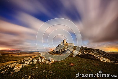 Enisala fortress by night, Dobrogea, Romania Stock Photo