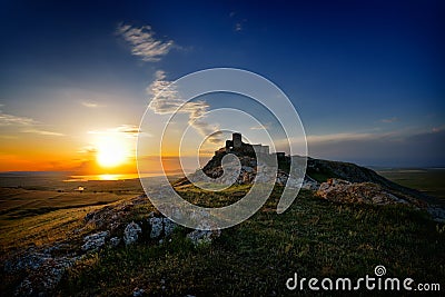 Enisala fortress at sunset, Dobrogea, Romania Stock Photo