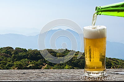 Enjoy beer with nice view. Stock Photo