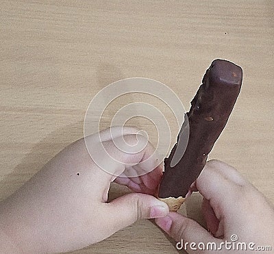 Enjoy extra delicious chocolate cheese stick Stock Photo