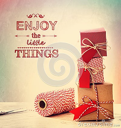 Enjoy the little things with small gift boxes Stock Photo