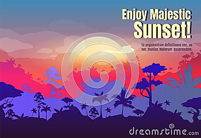 Enjoy majestic sunset poster flat vector template Vector Illustration