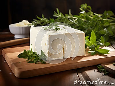 Experience the Rich Flavor: Fresh Natural Greek Feta Cheese Block! Stock Photo