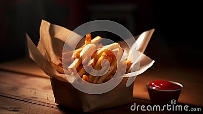 Crispy Delight: French Fries in a Paper Bag Stock Photo